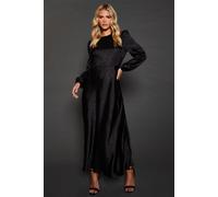 Petite Satin Jacquard Empire Long Sleeve Midi Dress Dorothy Perkins Black 10
