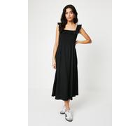 Dorothy Perkins Women's Petite Shirred Bodice Ruffle Neckline Jersey Midi Dress in Black | Size: 6 Dorothy Perkins Black 6