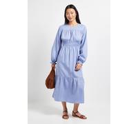 Dorothy Perkins Women's Petite Shirred Bodice Tiered Stripe Midi Dress in Blue | Size: 10