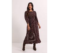 Dorothy Perkins Women's Petite Spot Print Shirred Bodice Button Detail Midi Dress in Burgundy | Size: 10 Dorothy Perkins Burgundy 10