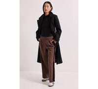 Dorothy Perkins Women's Petite Stripe Detail Belted Straight Leg Trouser in Chocolate | Size: 16 Dorothy Perkins Chocolate 16