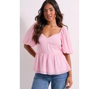Petite Sweetheart Tie Back Puff Sleeve Top Dorothy Perkins Blush 10