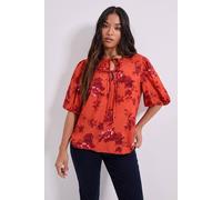 Dorothy Perkins Women's Petite Tie Detail Puff Sleeve Printed Top in Rust | Size: 6 Dorothy Perkins Rust 6