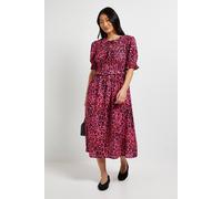 Dorothy Perkins Women's Petite Tie Front Frill Sleeve Printed Poplin Midi Dress in Animal | Size: 10 Dorothy Perkins Animal 10