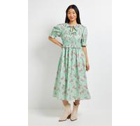 Dorothy Perkins Petite Tie Front Frill Sleeve Printed Poplin Midi Dress, 12, Floral