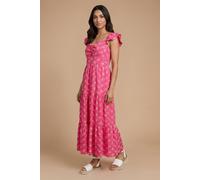 Dorothy Perkins Women's Petite Twist Front Tiered Detail Embroidered Maxi Dress in Bright Pink | Size: 14
