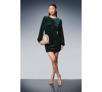 Dorothy Perkins Women's Petite Velvet Animal Ruched Mini Dress in Green | Size: 14