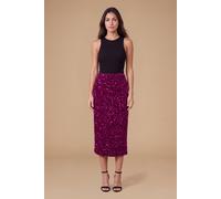 Dorothy Perkins Women's Petite Velvet Sequin Ruched Side Midi Skirt in Rose | Size: 6
