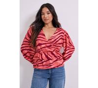 Dorothy Perkins Women's Petite Wrap Front Frill Detail Printed Blouse in Zebra | Size: 12 Dorothy Perkins Zebra 12