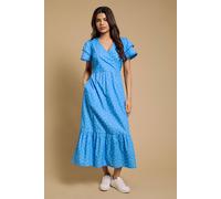 Dorothy Perkins Women's Petite Wrap Front Lace Detail Tiered Printed Maxi Dress in Blue | Size: 18 Dorothy Perkins Blue 18
