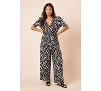 Dorothy Perkins Women's Petite Wrap Front Puff Sleeve Jumpsuit in Zebra | Size: 12 Dorothy Perkins Zebra 12