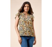 Dorothy Perkins Women's Petite Yellow Floral Button Front Ruffle Shell Top | Size: 6 Dorothy Perkins Floral 6
