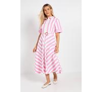 Dorothy Perkins Pink Belted Stripe Shirt Midi Dress, 14, Pink