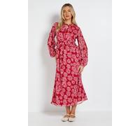 Dorothy Perkins Women's Pink Daisy Tie Neck Frill Detail Trapeze Printed Midi Dress | Size: 10