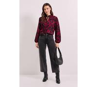 Dorothy Perkins Women's Pink Floral Tie Neck Detail Blouson Sleeve Jersey Top | Size: 16 Dorothy Perkins Pink 16