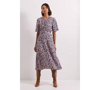 Dorothy Perkins Women's Pink Floral Twist Front Angel Sleeve Midi Dress | Size: 10