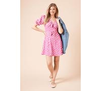 Dorothy Perkins Women's Pink Spot Bow Front Puff Sleeve Jersey Mini Dress | Size: 14 Dorothy Perkins Pink 14