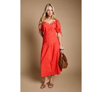 Dorothy Perkins Women's Pleat Button Detail Puff Sleeve Midi Dress in Red | Size: 12 Dorothy Perkins Red 12