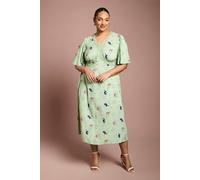 Dorothy Perkins Women's Plus Angel Sleeve Lace Trim Midi Dress in Green | Size: 24
