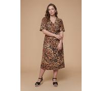 Dorothy Perkins Women's Plus Animal Button Front Angel Sleeve Tie Back Midi Dress | Size: 28