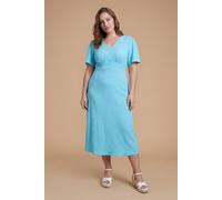 Dorothy Perkins Women's Plus Crinkle Jersey Flutter Sleeve Button Front Midi Dress in Blue | Size: 18