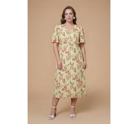 Dorothy Perkins Women's Plus Floral Button Front Angel Sleeve Tie Back Midi Dress | Size: 22