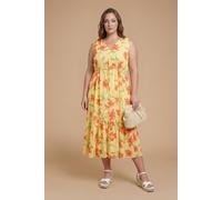 Dorothy Perkins Women's Plus Floral Sleeveless Drawstring Waist Tiered Maxi Dress in Yellow | Size: 20