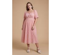 Dorothy Perkins Women's Plus Flutter Sleeve Ruched Bust Midi Dress in Pink | Size: 18