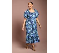 Dorothy Perkins Women's Plus Ruffle Neckline Frill Sleeve Tiered Midi Dress in Blue | Size: 28 Dorothy Perkins Blue 28