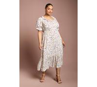 Dorothy Perkins Women's Plus Ruffle Neckline Frill Sleeve Tiered Midi Dress in Pink | Size: 26