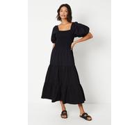 Dorothy Perkins Women's Puff Sleeve Shirred Bodice Midi Dress in Black | Size: 10
