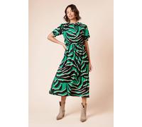 Dorothy Perkins Women's Puff Sleeve Zebra Shirred Bodice Peplum Midi Dress | Size: 8