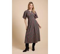 Dorothy Perkins Women's Red Ditsy Lace Insert Keyhole Angel Sleeve Midi Dress in Floral | Size: 18