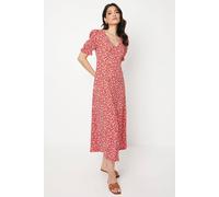 Dorothy Perkins Red Ditsy V Neck Short Sleeve Jersey Midi Dress, 12, Red