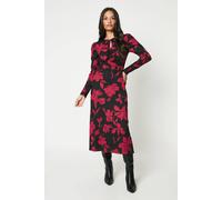 Dorothy Perkins Women's Red Floral Keyhole Midi Dress in Black | Size: 18
