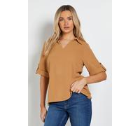 Dorothy Perkins Women's Relaxed Collar Shirt With Tab Sleeve in Camel | Size: 16 Dorothy Perkins Camel 16