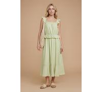 Dorothy Perkins Women's Ruffle Frill Elasticated Waist Midi Dress in Green | Size: 18