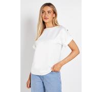 Dorothy Perkins Women's Satin Roll Sleeve Blouse in White | Size: 14 Dorothy Perkins White 14