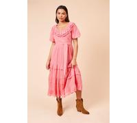 Dorothy Perkins Women's Scoop Neck Ruffle Tiered Midi Dress in Pink | Size: 16 Dorothy Perkins Pink 16