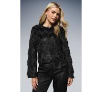 Dorothy Perkins Women's Sequin Fringe Cropped jacket in Black | Size: 8 Dorothy Perkins Black 8