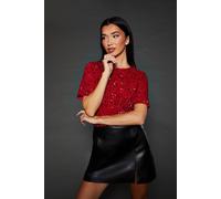 Dorothy Perkins Women's Sequin T-shirt in Pink | Size: 12 Dorothy Perkins Pink 12