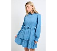 Dorothy Perkins Women's Shirred Bodice Frill Mini Dress in Denim-Blue | Size: 12
