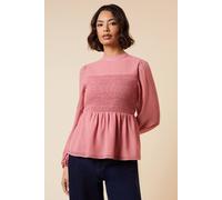Dorothy Perkins Women's Shirred Front & Back Long Sleeve Blouse in Dusky Pink | Size: 14