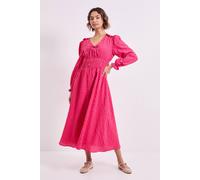 Dorothy Perkins Women's Shirred Waist Tie Detail Gingham Midaxi Dress in Pink | Size: 10