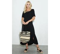Dorothy Perkins Petite Black Frill Neck Midi Dress, 8, Black