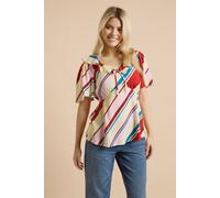 Dorothy Perkins Women's Stripe Frill Neckline Angel Sleeve Blouse | Size: 16 Dorothy Perkins Stripe 16