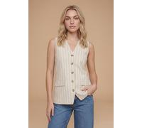 Dorothy Perkins Stripe Linen Look Button Up Waistcoat, 8, Natural