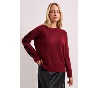 Dorothy Perkins Women's Stripe Sleeve Crew Neck Jumper in Burgundy | Size: Small Dorothy Perkins Burgundy S