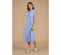 Dorothy Perkins Women's Stripe Wrap Front Roll Sleeve Shirt Dress in Blue | Size: 14
