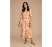 Dorothy Perkins Women's Sweetheart Neck Puff Sleeve Printed Midi Dress in Orange | Size: 14